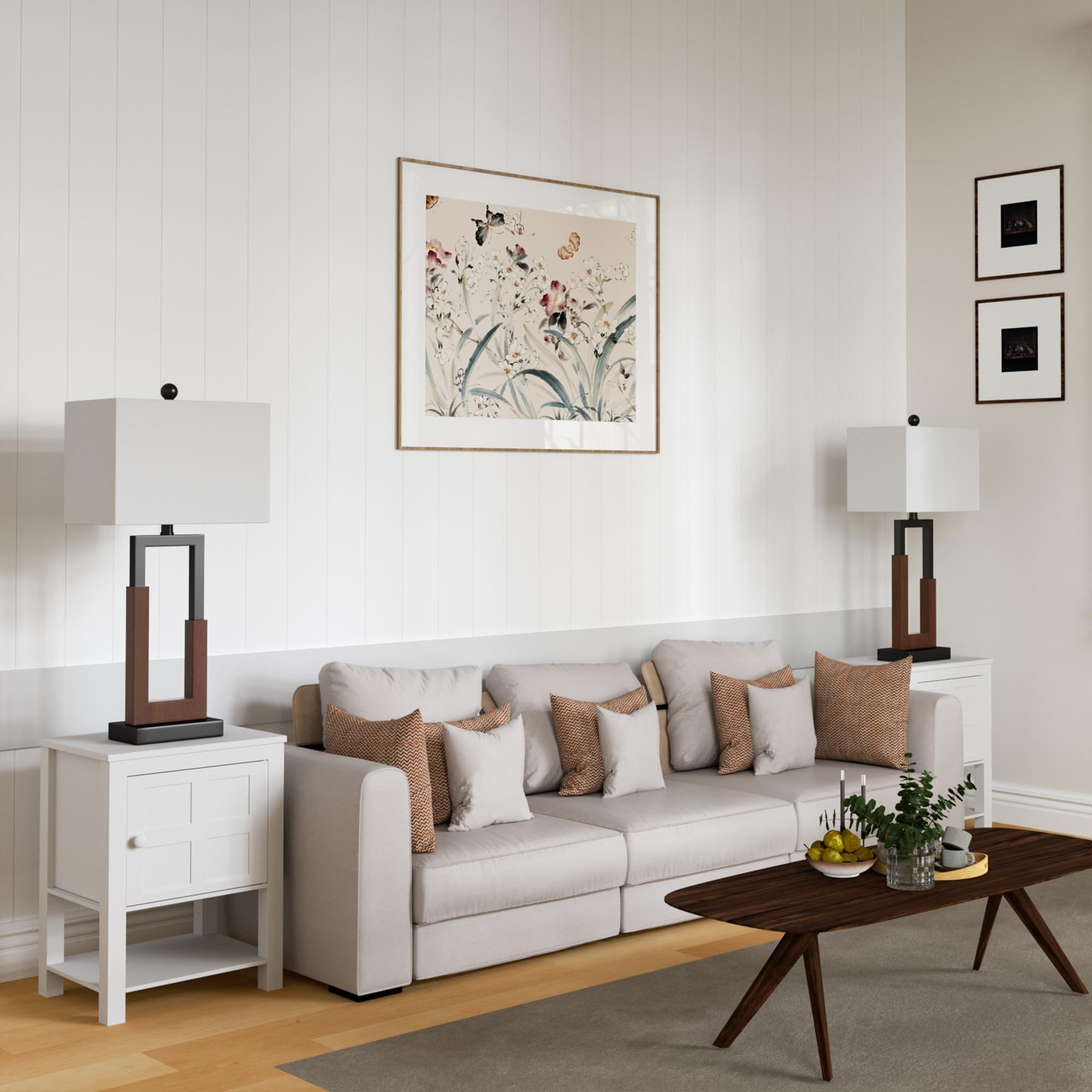 30" Farmhouse Table Lamps Set of 2 with USB-C Charging