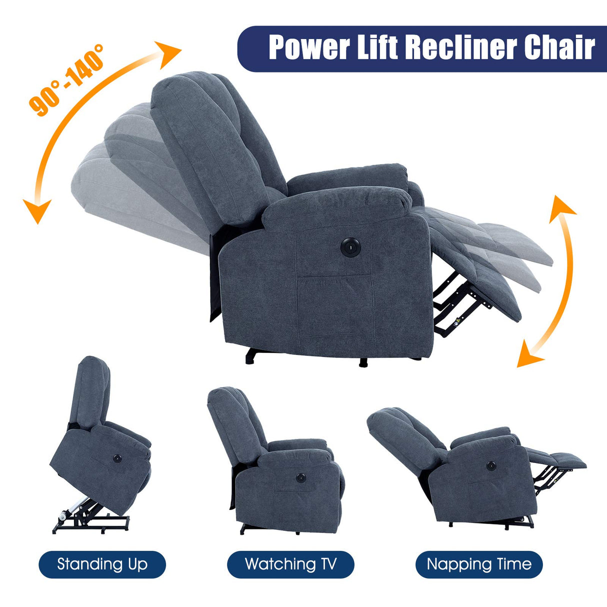 Power Lift Recliner Chair with Massage and Heat for Elderly, Microfiber