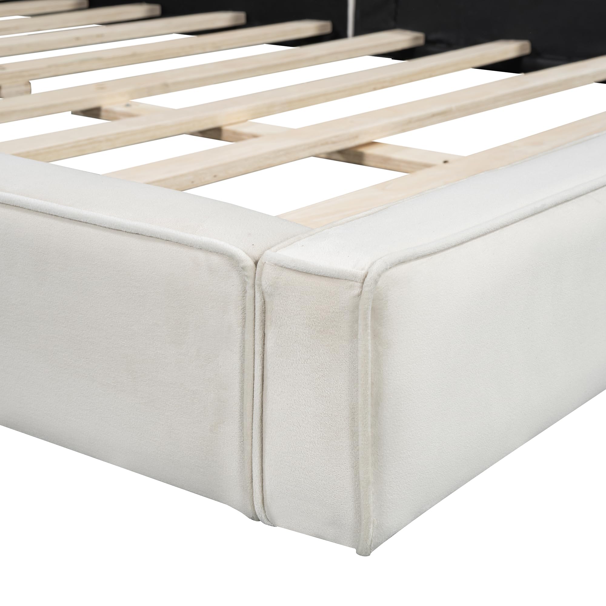 Upholstered Grounded Bed Platform Bed with Velvet Fabric