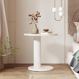 Round End Table Set, White Side Table with Faux Marble, Modern C-Shaped Nightstand