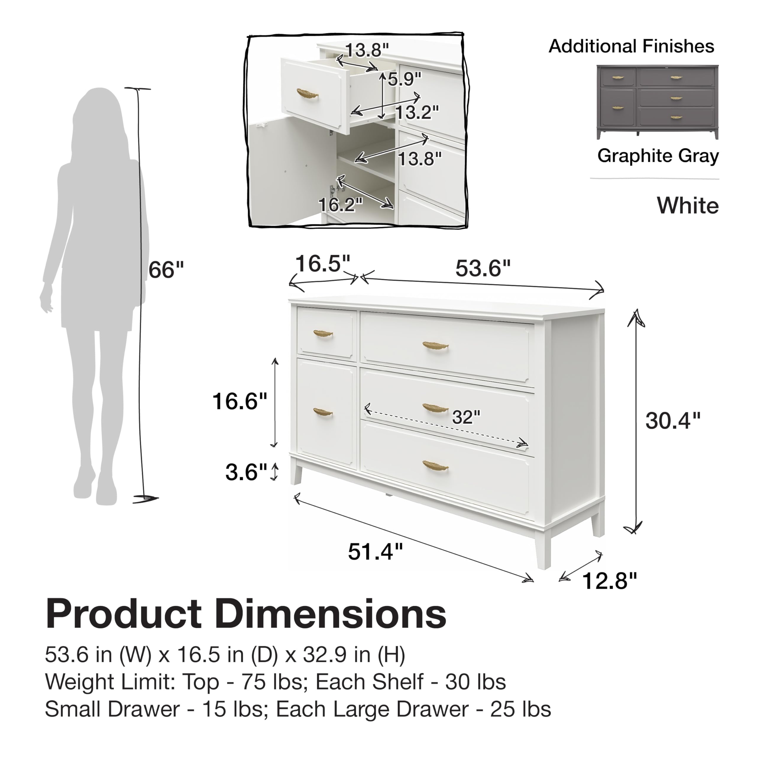 Stella Wide Dresser, 1, Graphite Gray