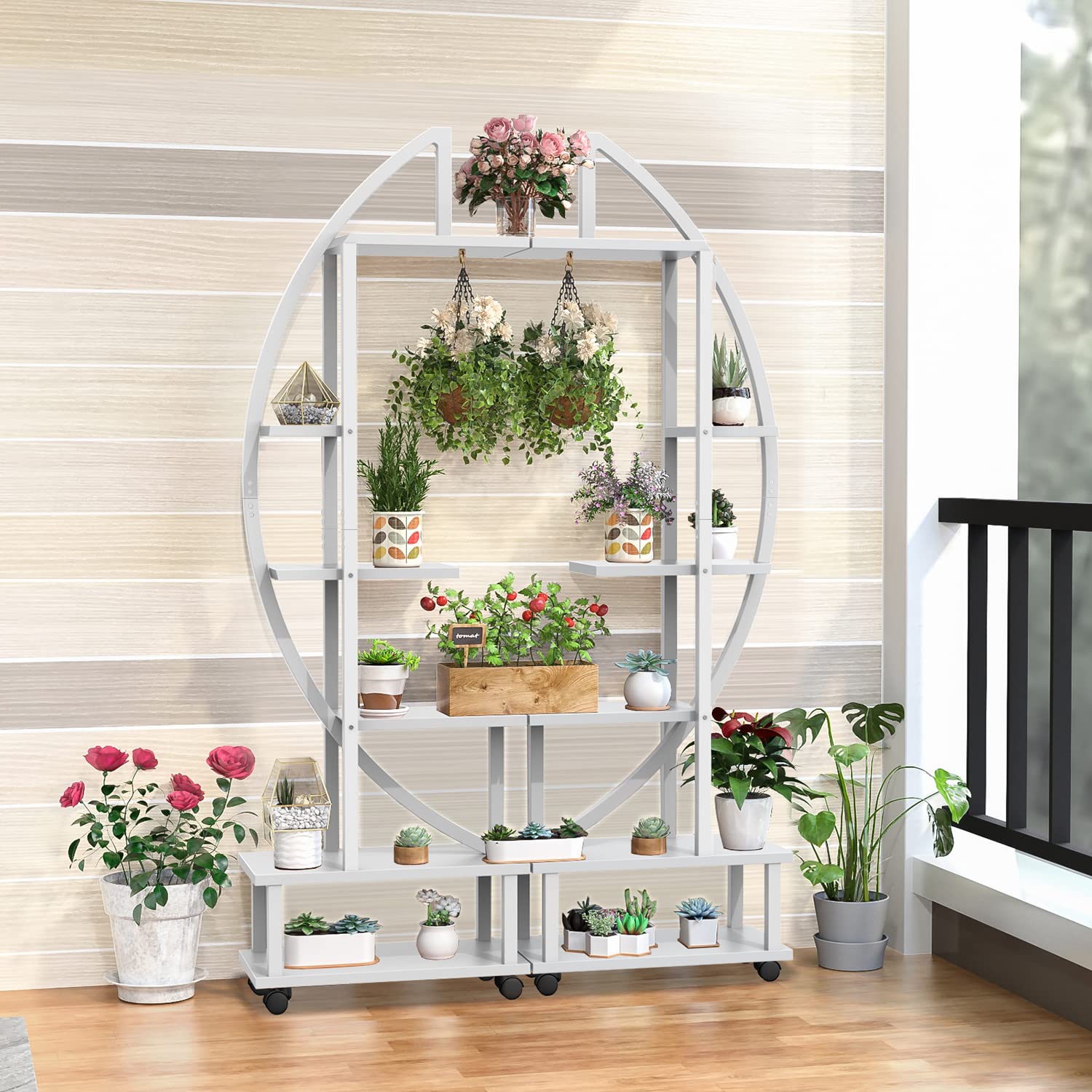 2 Pcs 6 Tier Tall Metal Indoor Plant Stand with Detachable Wheels, Plant Shelf Holder