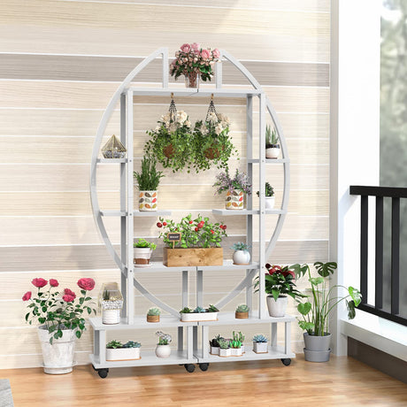 2 Pcs 6 Tier Tall Metal Indoor Plant Stand with Detachable Wheels, Plant Shelf Holder