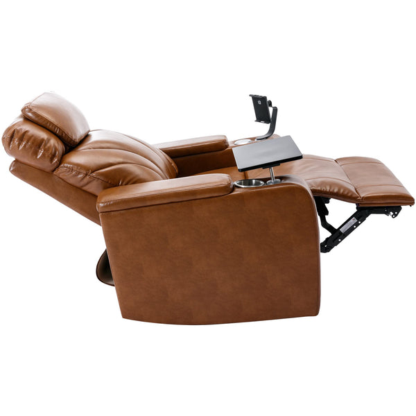Leather Recliner Power Chair, Home Theater Seating with Multimedia Audio Armrest