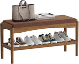 Shoe Bench Entryway Bamboo 2-Tier Shoe Rack with Cushion Padded Seat Shoe Bench