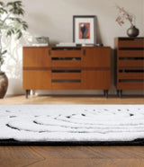 Modern Washable Area Rug 6x9 - Black & White Geometric Pattern
