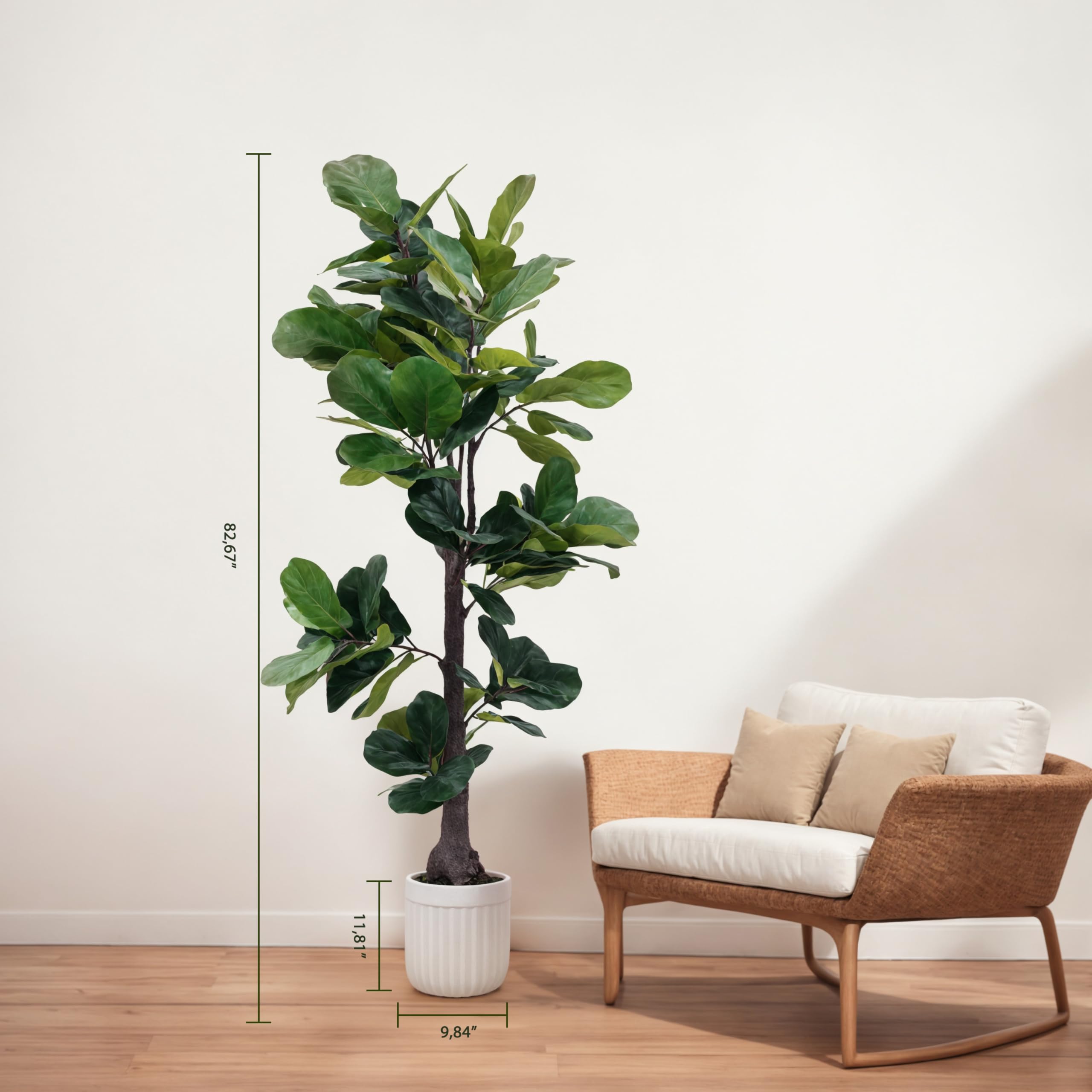 BLATOMIC Artificial Fiddle Leaf Fig Tree, 7FT Fake Ficus lyrata Silk Trees with White Tall Planter, Artificial Plant with Natural Wood Trunk and Lifelike Fruits, Large Faux Plant for Home Office Decor