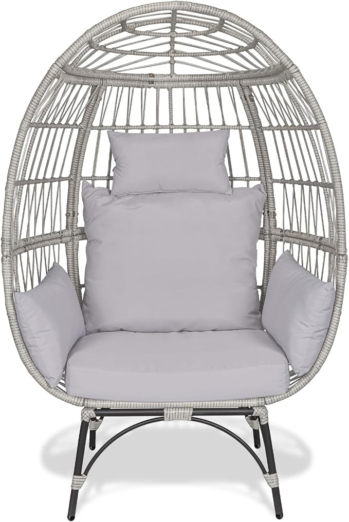 360° Swivel Egg Chair,Rattan Patio Egg Chair, 440lbs Capacity Oversized Patio Rotating Basket Chair, All-Weather Wicker Egg Lounger Chair for Outside Indoor