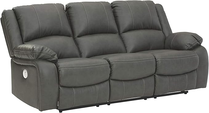 Calderwell Faux Leather Manual Double Reclining Loveseat with Storage Console, Black