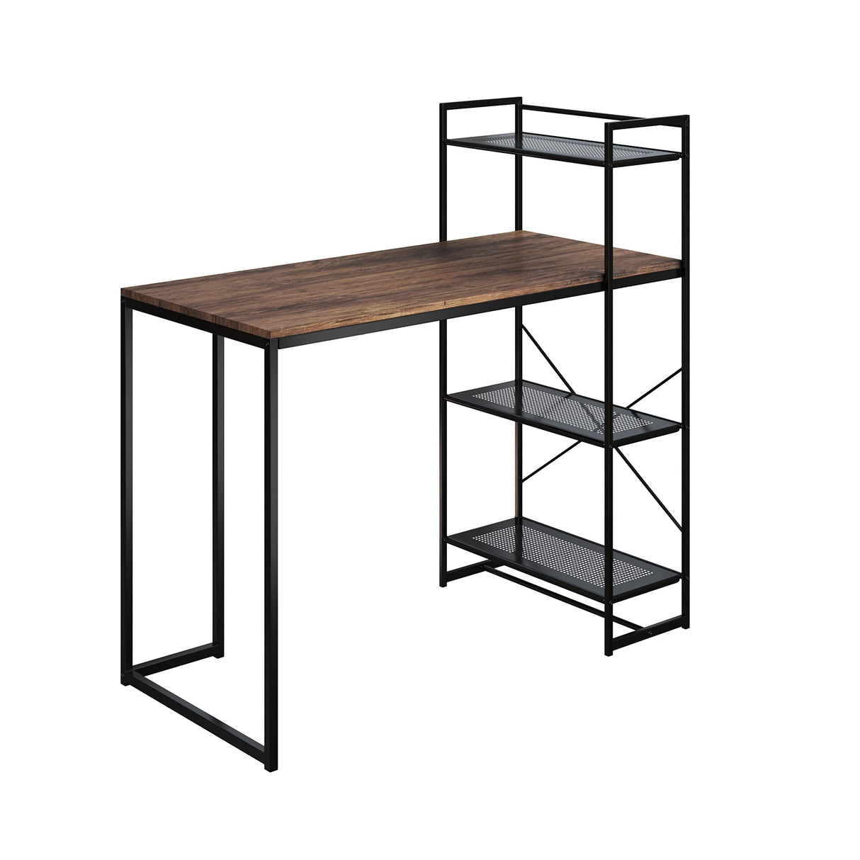 All-in-One Computer Desk with Shelves – Modern Industrial Style, Wood and Steel for Home Office, Bedroom, or Craft Table