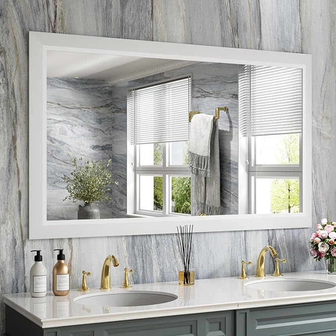Bathroom Mirror,  Wall Mirror, Oak Wood Grain Metal Framed