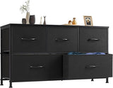 Dresser for Bedroom, Tall Dresser with 5 Drawers, Storage Tower with Fabric Bins,