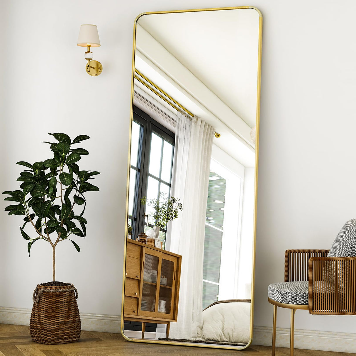 HARRITPURE 21" x64“ Rounded Full Length Mirror Aluminum Frame Gold Mirror Full Length Floor Mirror with Stand for Living Room Bedroom Cloakroom