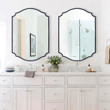32x20 Black Arched Bathroom Mirror with Scalloped Frame