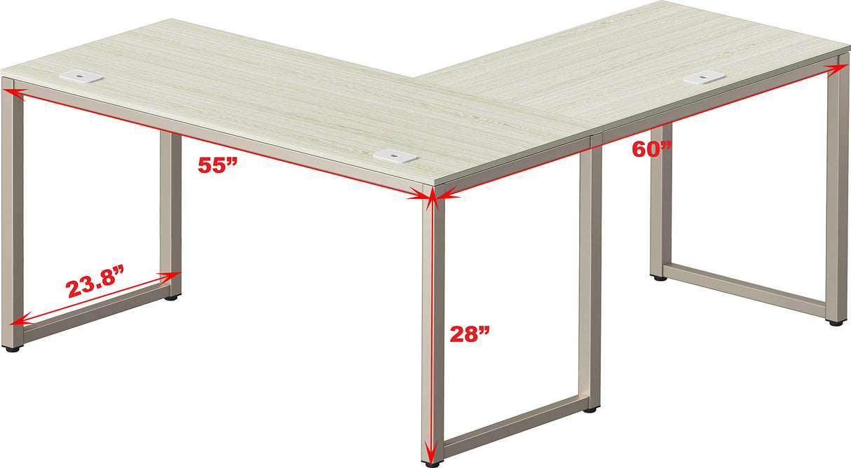 Home Office 55"x60" Large L Shaped Corner Desk, Maple