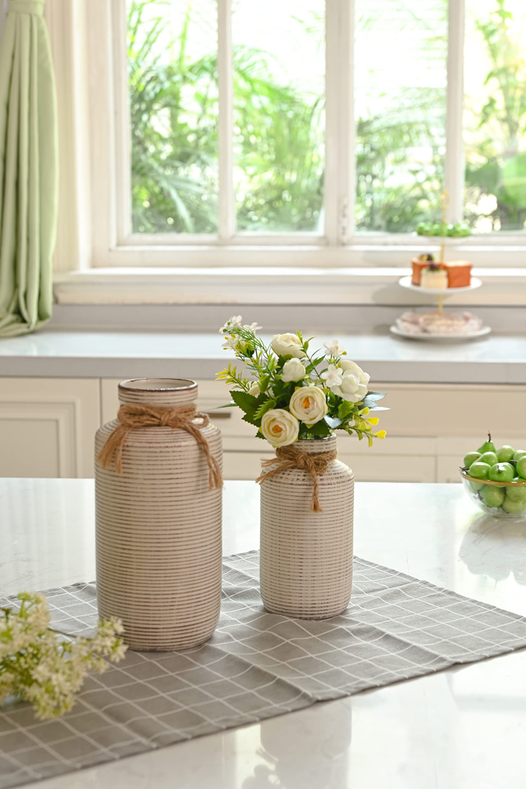 Farmhouse Vase for Home Decor, Decorative Ceramic Vase for Pampas Grass