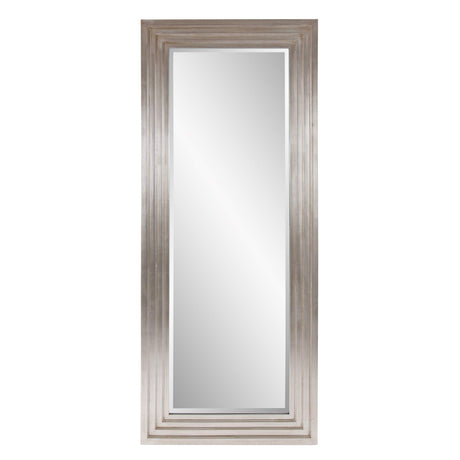 Bright Silver Leaf Tall Delano Mirror, Large Self Standing Full Length Rectangular Mirror