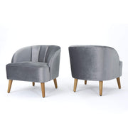 Amaia Modern Velvet Club Chairs, 2-Pcs Set, Pewter / Walnut