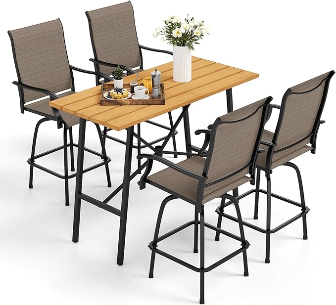 Patio Bar Set of 7 with 1 Heavy Duty Metal Slat Bar Table