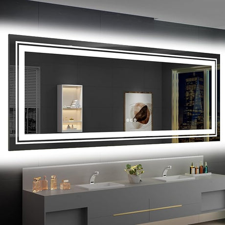 LED Bathroom Mirror, 96"X36" with Front and Backlit, Anti-Fog, Large Bathroom Vanity