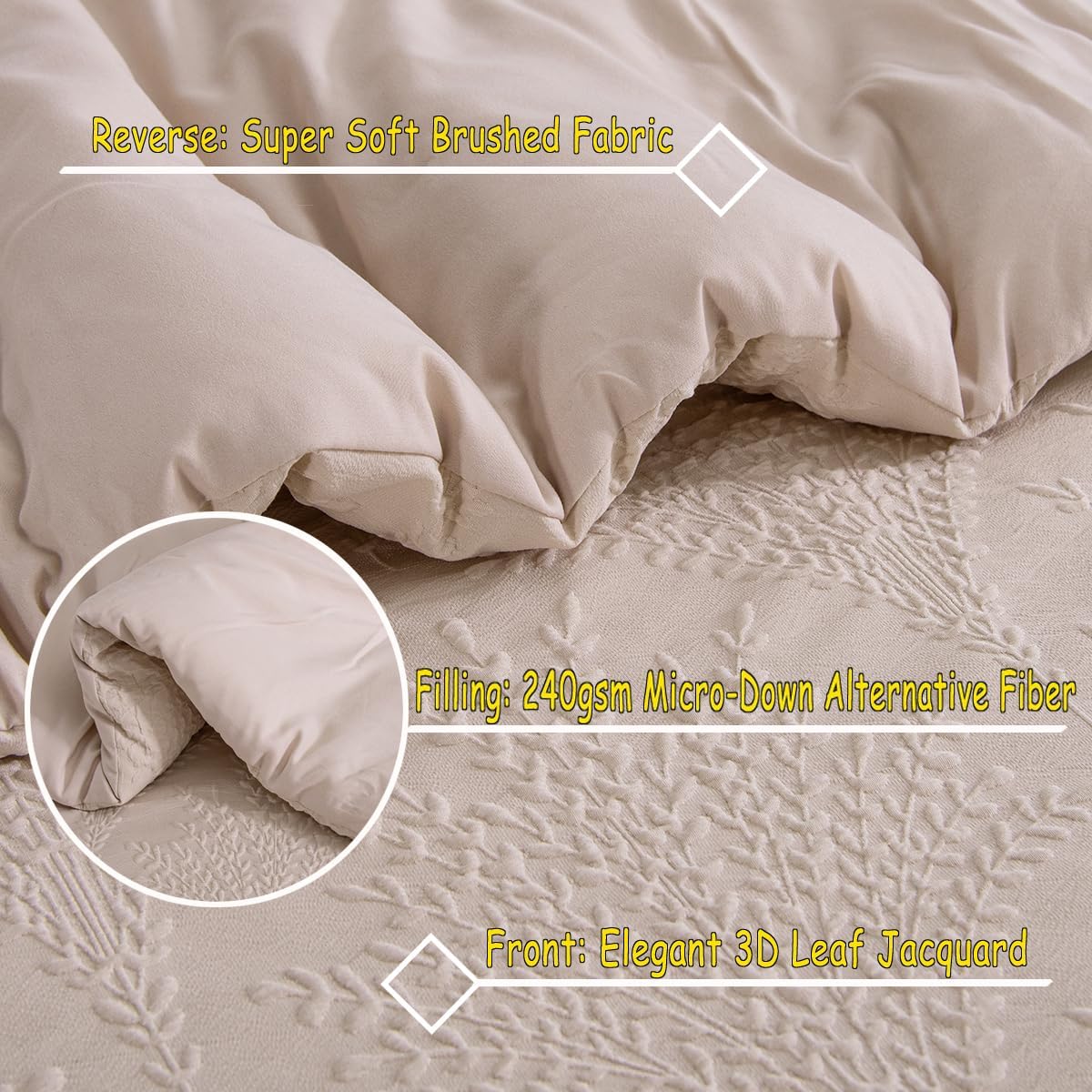 Beige Jacquard Comforter Set King Size - 3 Piece Bohemian Bedding