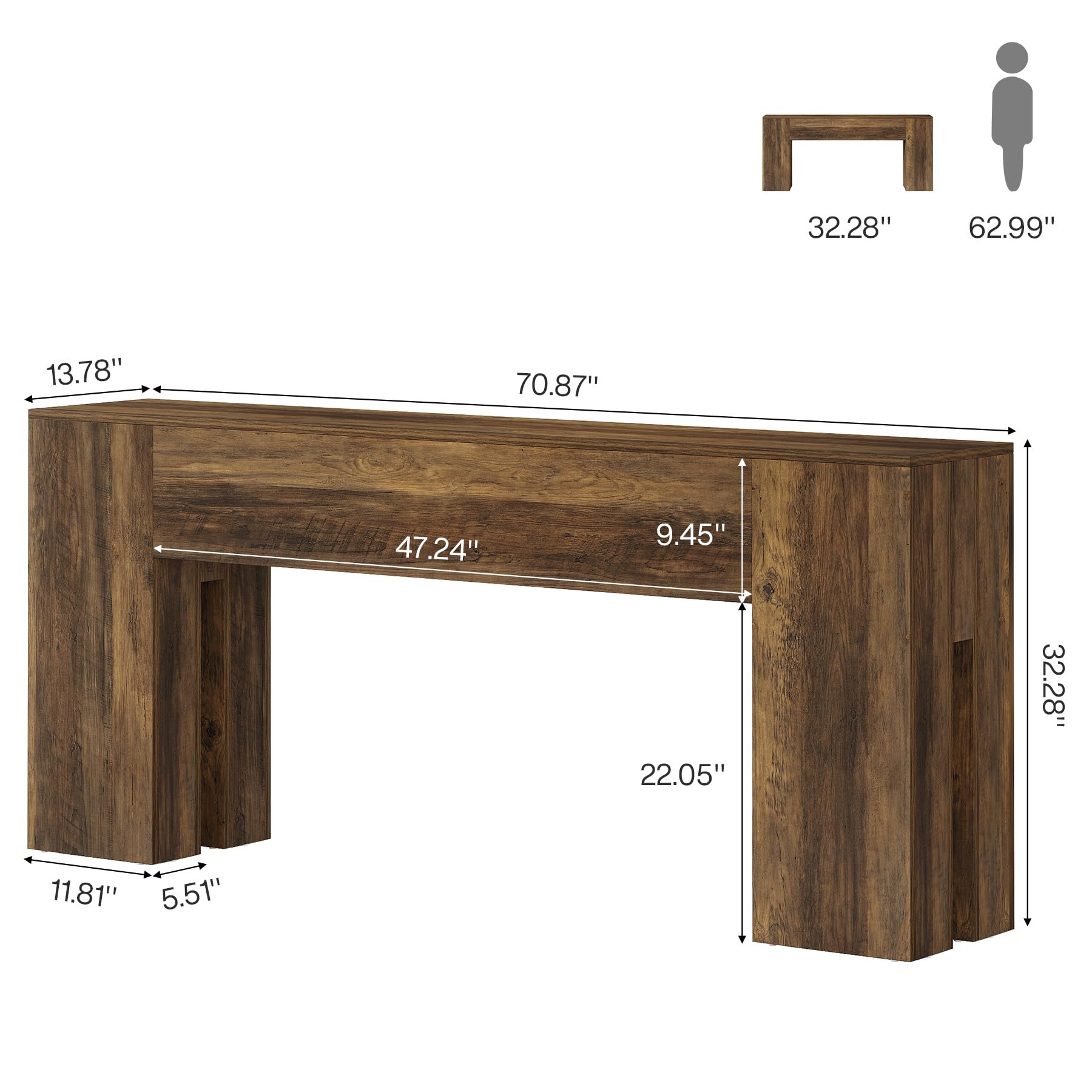 71-Inch Long Console Table for Entryway - Farmhouse Sofa Table
