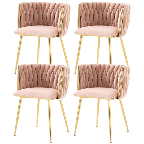 Modern Velvet Dining Chairs Set of 4, Woven Dining Room Chairs with Gold Metal Legs