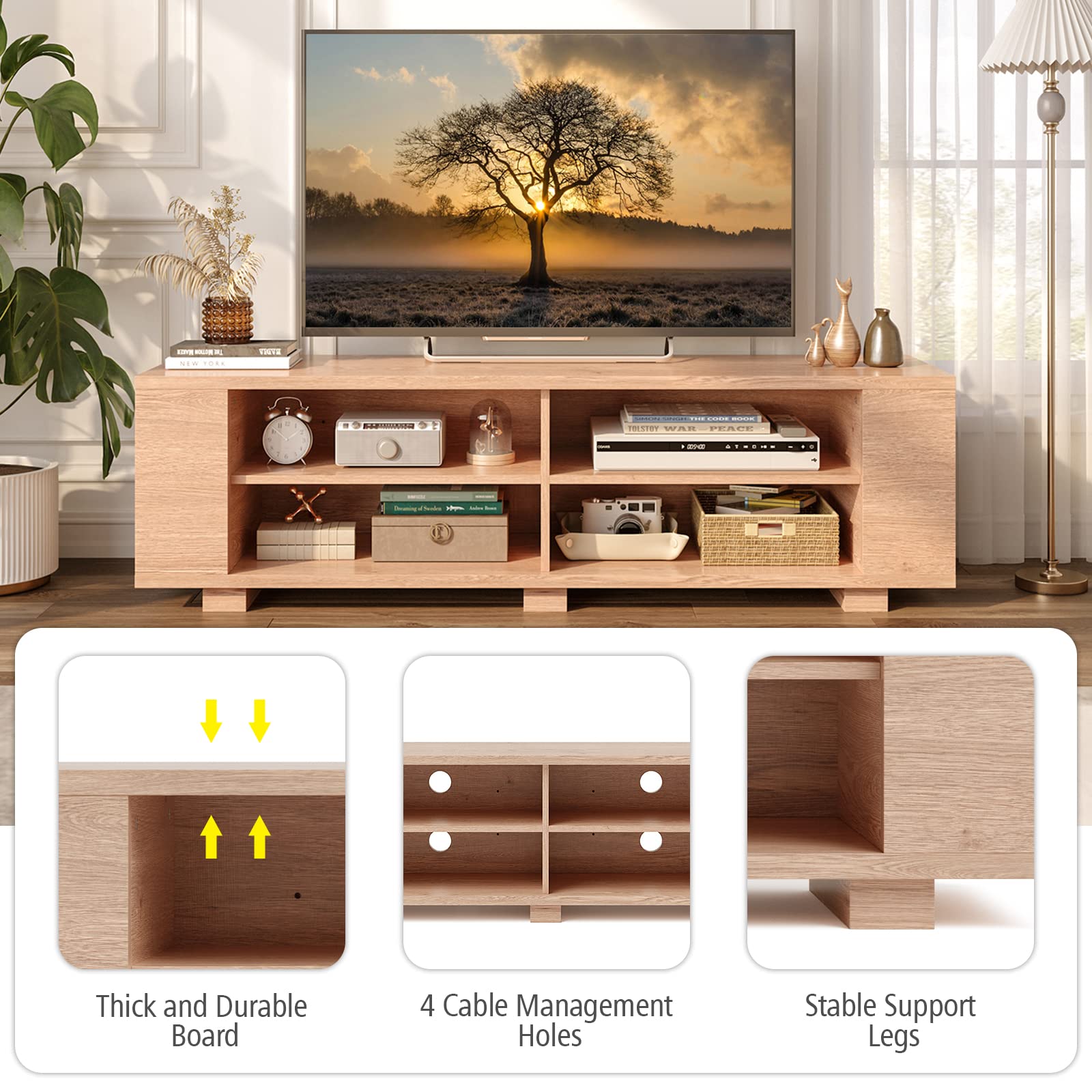 Wood TV Stand for TVs up to 65 Inch Flat Screen, Modern Entertainment Center