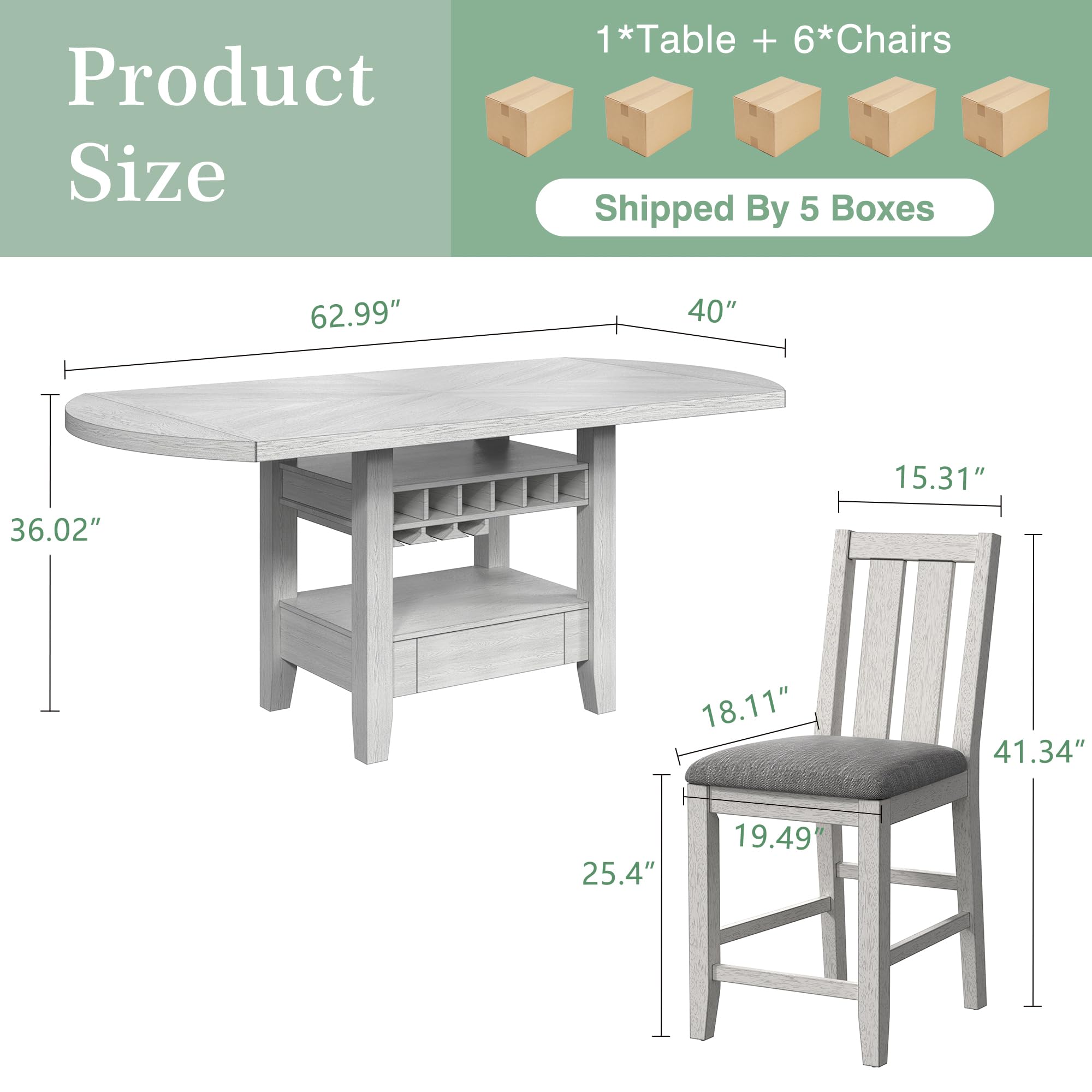 Solid Wood Dining Table Set for 6 with Expandable Drop Leaf