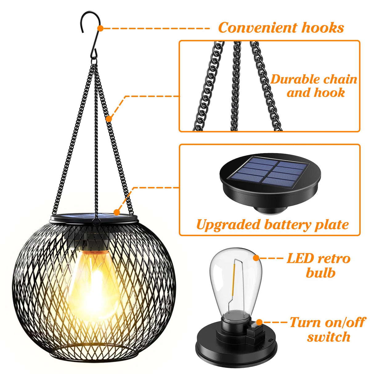 Solar Lantern Outdoor, Upgraded Hanging Lights Outdoor Garden Metal Lanterns Decorative