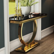 Black Gold Console Table, 50" Black Entrance Table with Gold U Shaped Base