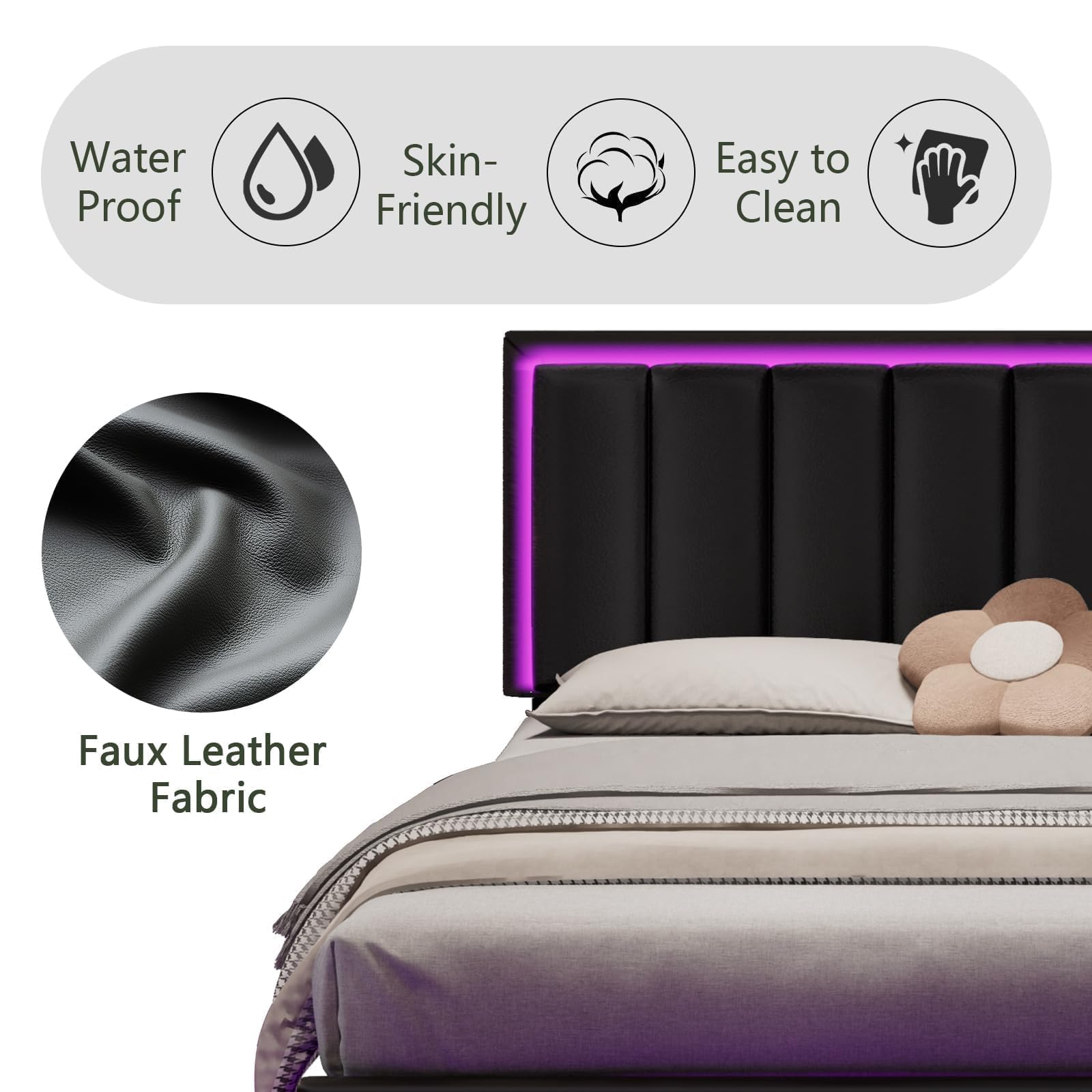 Queen Floating Bed Frame with RGB LED Lights