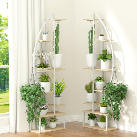Plant Stand Shelf Indoor with 6 Grow Light, 7 Tier 65" Tall 2 Pack Half Moon Large Lighted Plant Rack Organizer