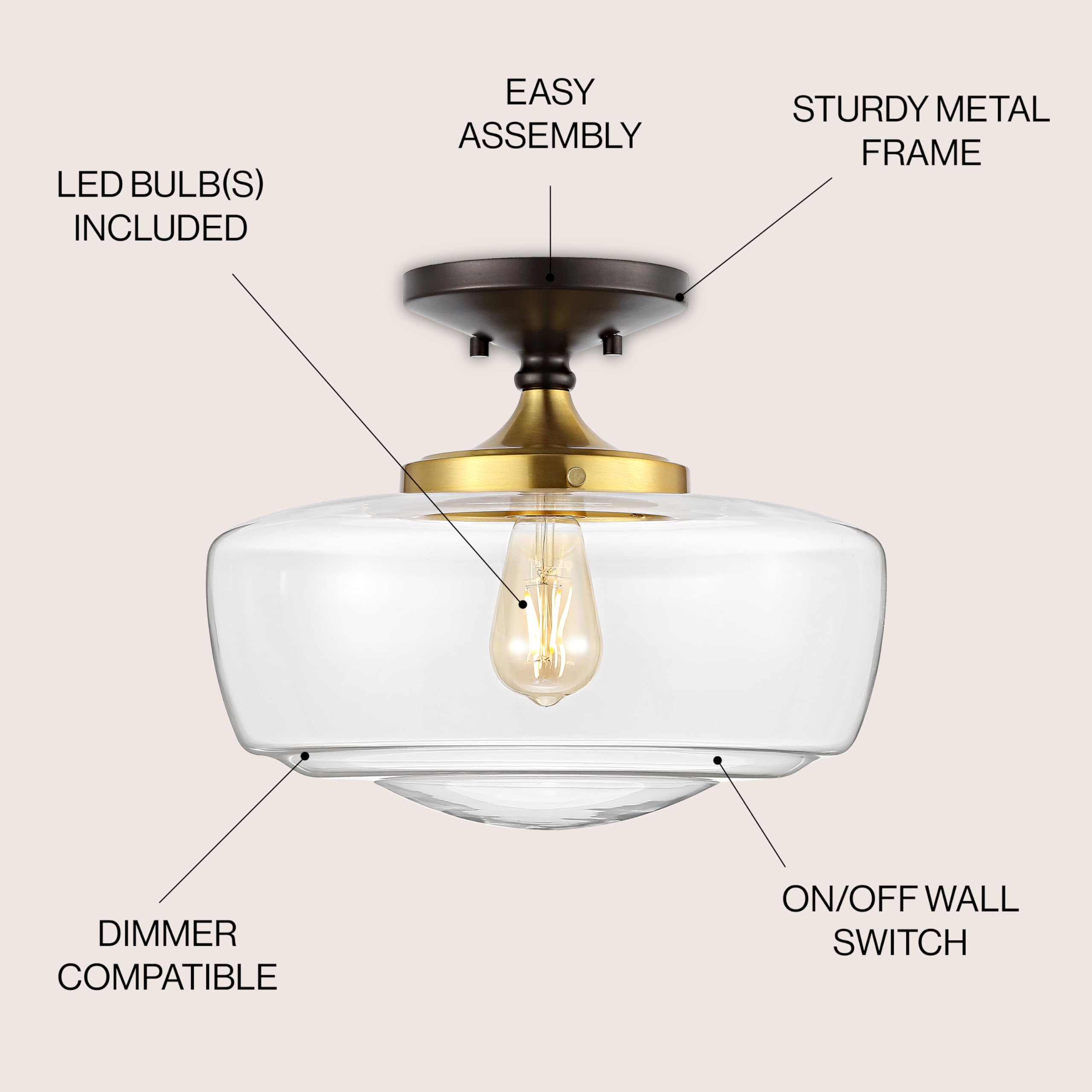 JYL7517E Marfa 14" Glass/Iron Farmhouse Modern Bohemian Cottage Farmhouse Rustic