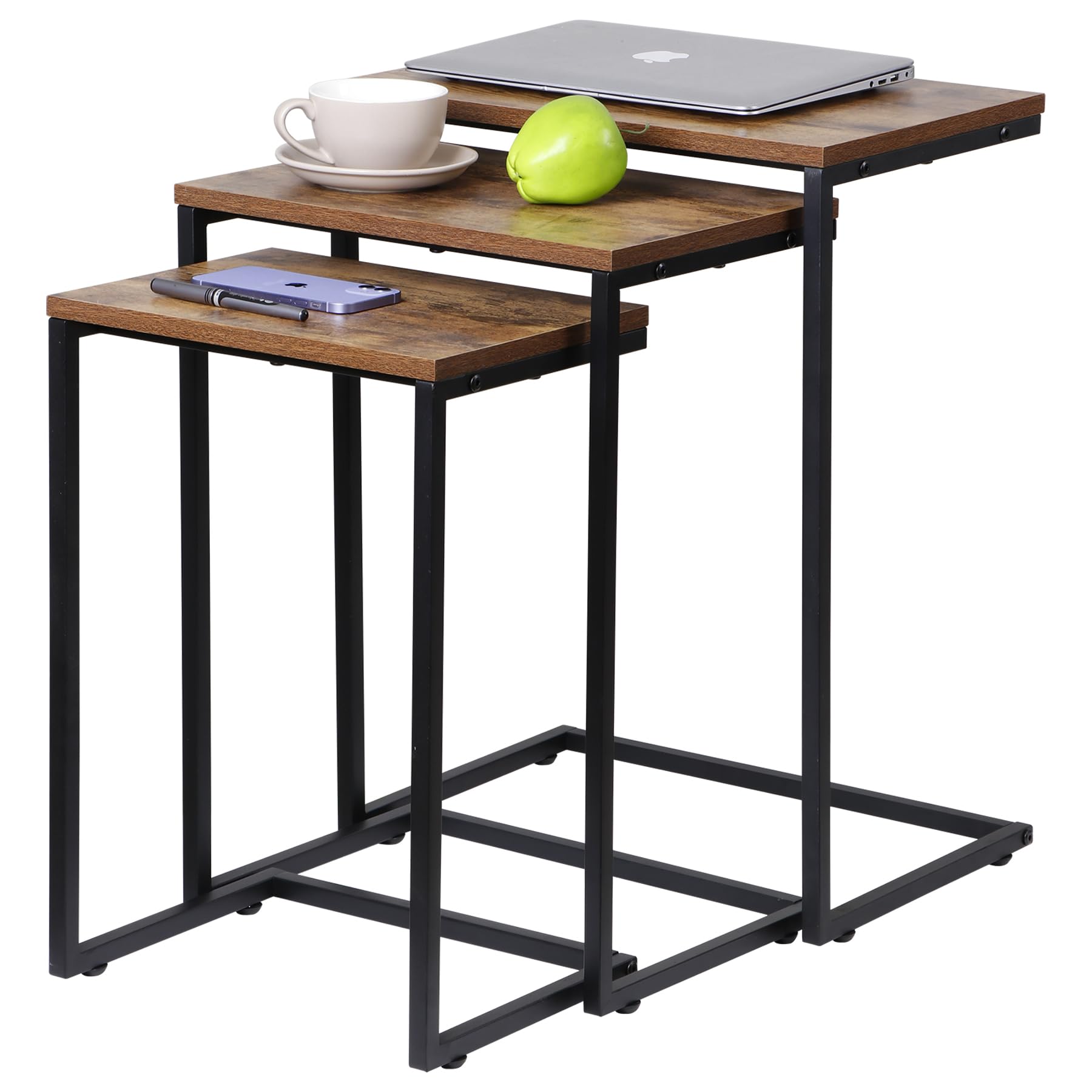 Nesting Side Tables Set of 3 Industrial C Shaped End Table Set Stackable Coffee Table