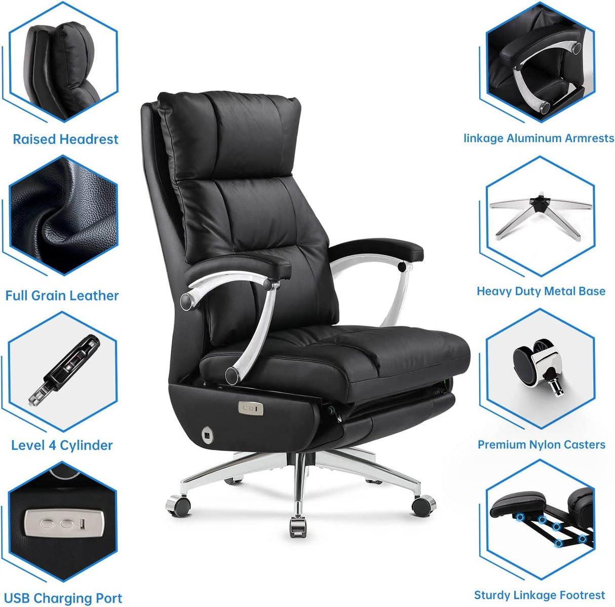 Automatic Executive Office Chair High-Back Electric Reclining Office Chair with Footrest,