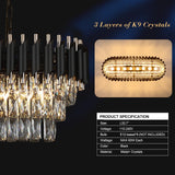 Modern Rectangular Chandelier Black and Gold Crystal Chandeliers for Dining Room