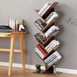 Tree Bookshelf, 9-Shelf Floor Standing Bookcase, Space Saving CDs/Albums/Books Holder for Living Room, Home Office, Book Organizer w/Anti-toppling Device (Rustic Brown)