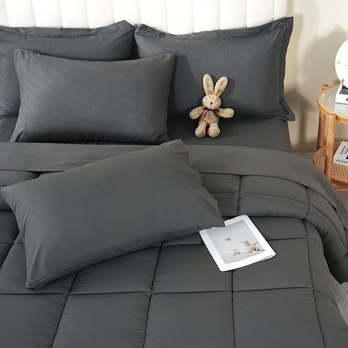 Queen Comforter Set, 7 Pieces Bedding Sets Queen Pink, All Season Down Alternative Bed in a Bag Queen