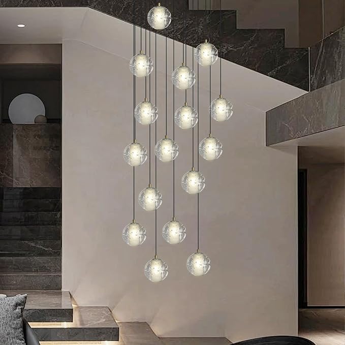 20-Lights High Ceiling Chandelier, Large LED Pendant Chandeliers with Crystal Bubble Ball