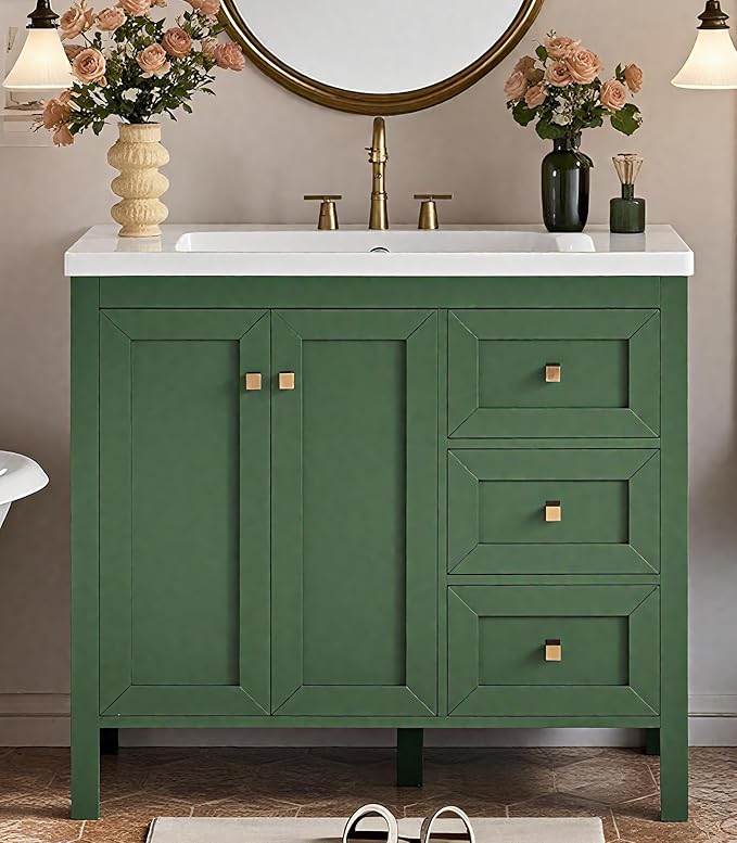 36" Bathroom Vanity with Sink Set, Vintage Bathroom Cabinet Vanity with Resin Basin