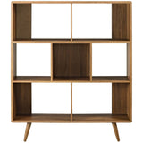 Transmit Mid-Century Offset Cube Wood 7 tier Bookcase in Walnut