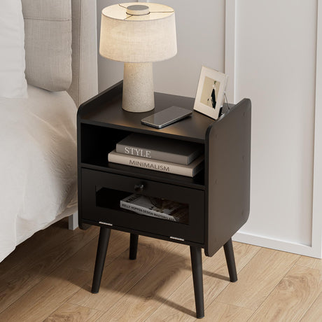 Night Stand Black Nightstand Modern Side Table Bedroom Night Stand End Table with Drawer Mid