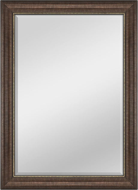 24x36 Inch Beaded Rectangular Wall Mirror, 30.25x42.25 Inch Overall Size