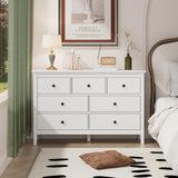 White Dresser for Bedroom, 7 Drawer Dresser with Wide Drawers and Metal Handles