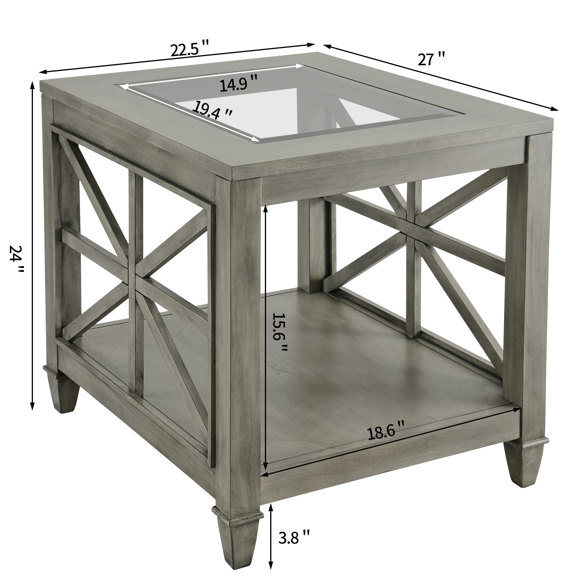 Farmhouse End Table Living Room, Furniture Solid Wood Square Large Side Tables