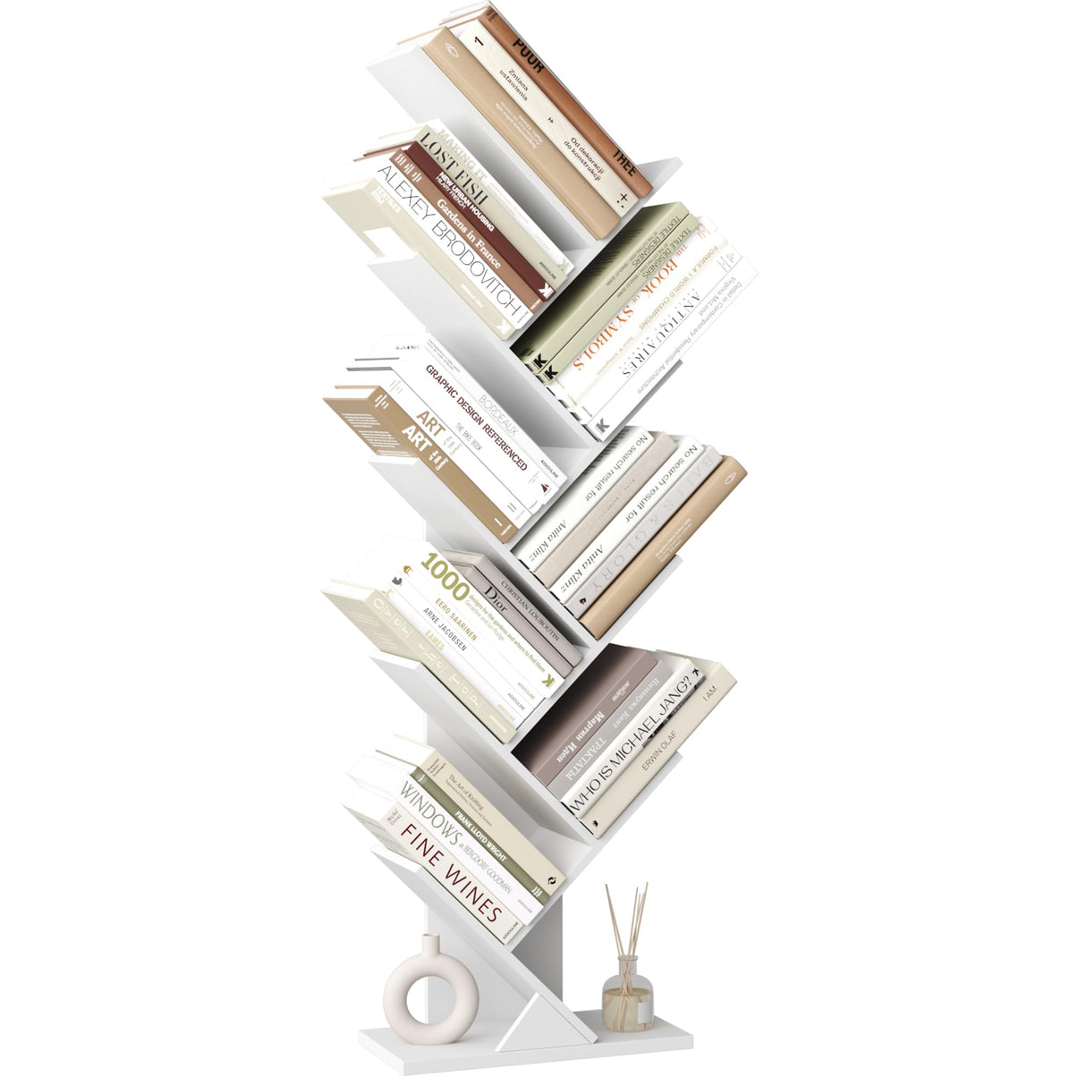 Function Home 9 Tier Tree Bookshelf, Modern Tall Geometric Bookcase