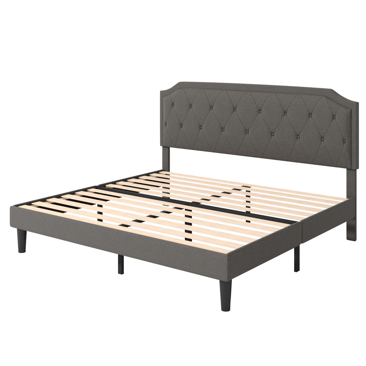 King Size Platform Bed Frame with Adjustable Diamond-Tufted Headboard,