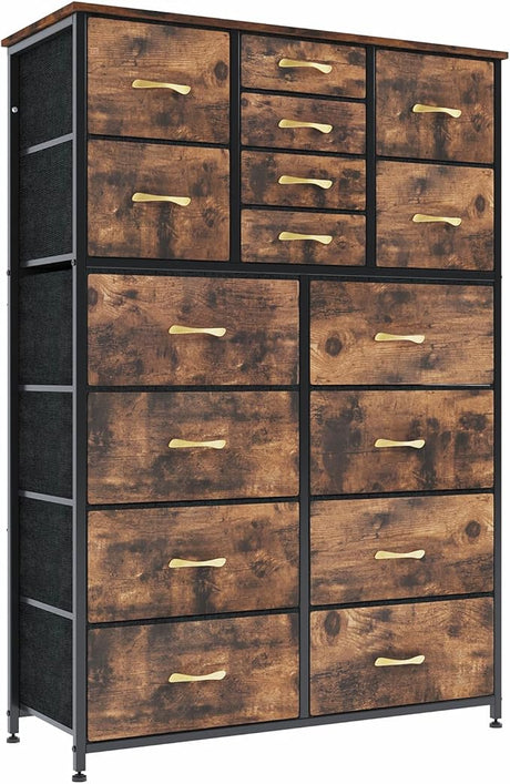 16 Drawers Dresser for Bedroom, Tall Dressers & Chests of Drawers with Wood Top