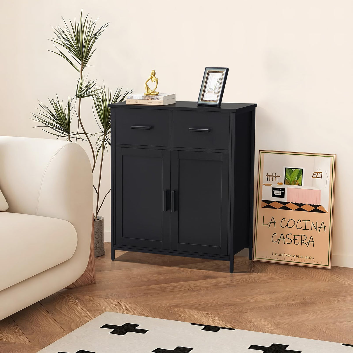 Storage Cabinet, Bathroom Cabinet with 2 Drawers & Adjustable Shelf, Freestanding